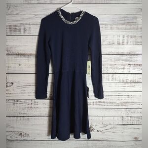 Eliza J NEW Blue Rhinestone Long Sleeve Fit & Flare Dress Size Small